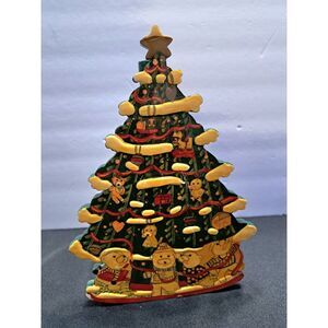 Vintage Paper Towel Stand Wood Christmas Tree HandPainted‎ Folk Art Cottage